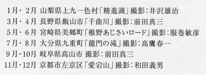 カレンダー表紙右下のキャプション