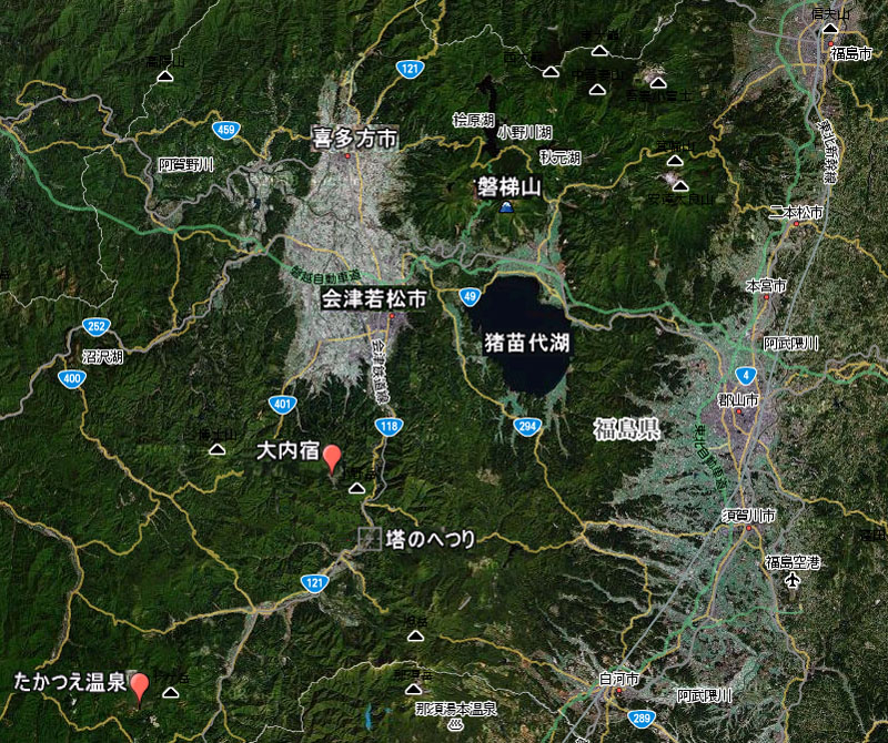 会津盆地の衛星写真