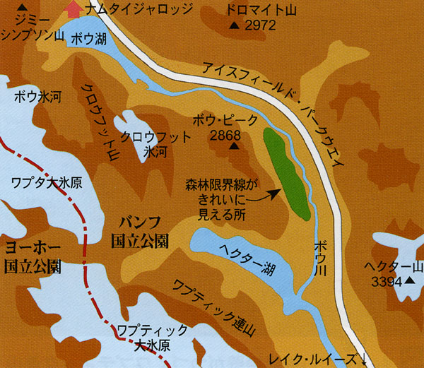 ボウ・レイク付近のマップ