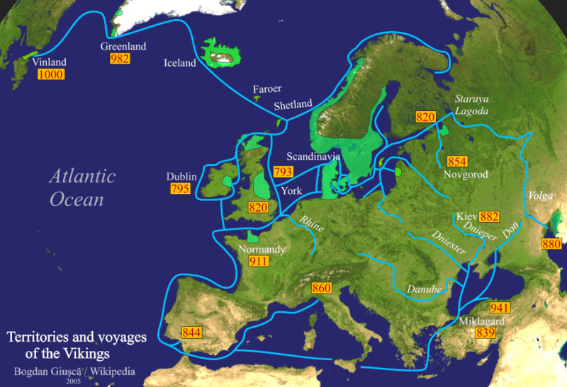 ヴァイキングの領地と航海図