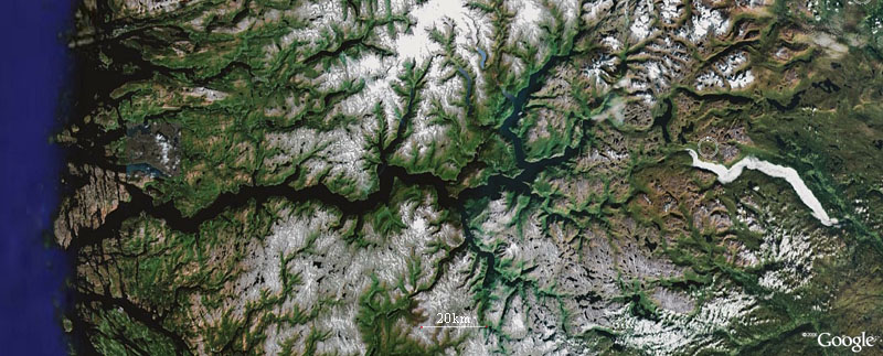 ソグネフィヨルドの衛星画像