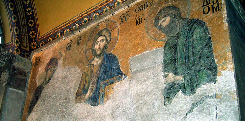 ビザンティン美術の最高傑作といわれるモザイク画「ディーシスのキリスト像」/アヤソフィア（トルコ・イスタンブール）