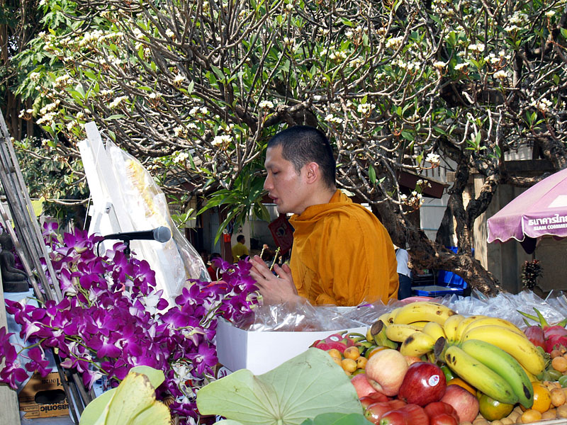 祭壇で読経する高野山真言宗の僧侶