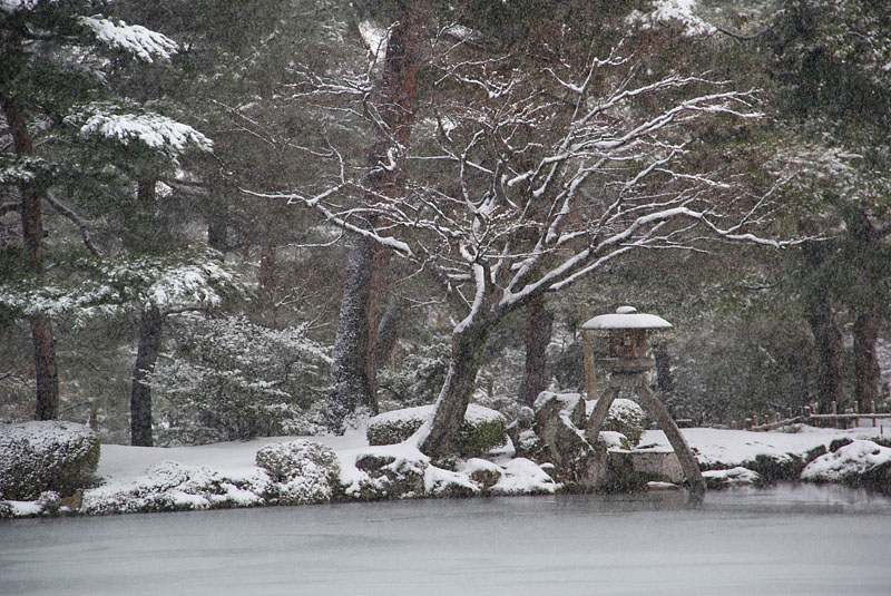 降雪に霞む徽軫燈籠 2009.12.19 08:55