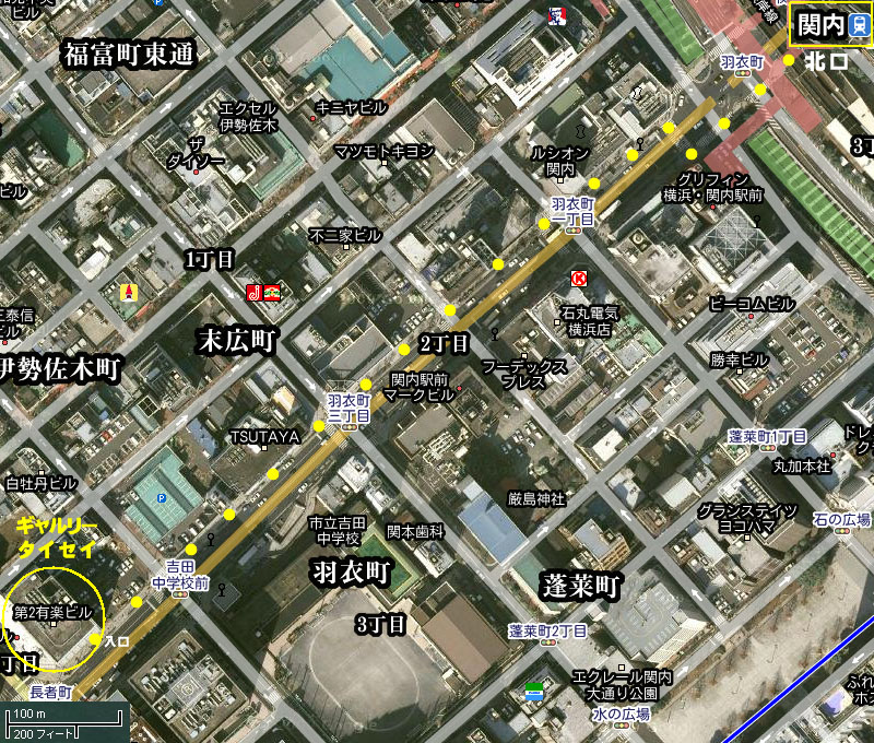 JR根岸線関内駅北口からギャルリー・タイセイへ