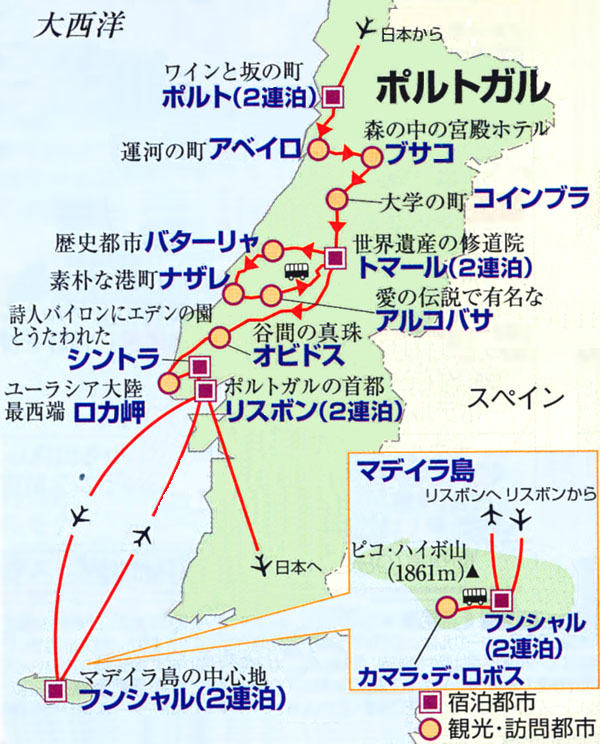 ポルトガル11日間のルートマップ