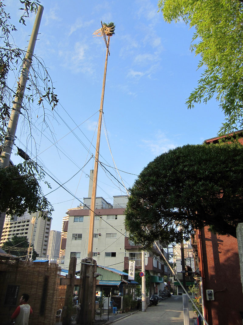 抱木だきに取り付けられた三段の大幟柱(21m) 16:00