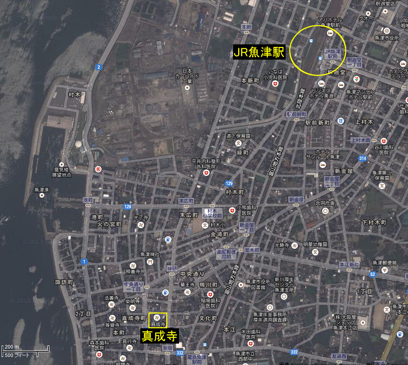 JR魚津駅〜真成寺のマップ