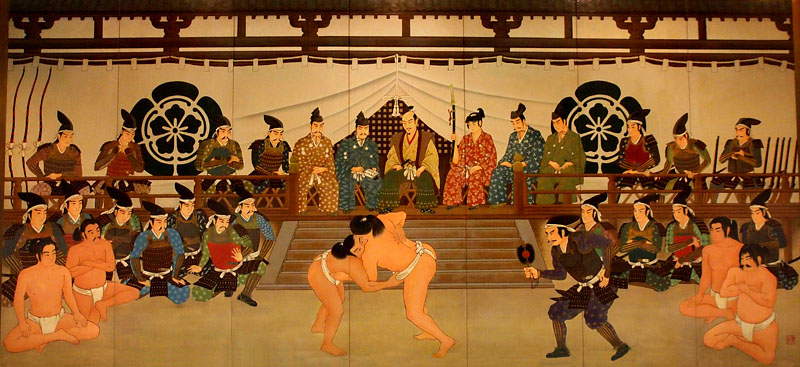 フロント・ロビー左(北)側の壁画「信長の上覧相撲」/両国国技館