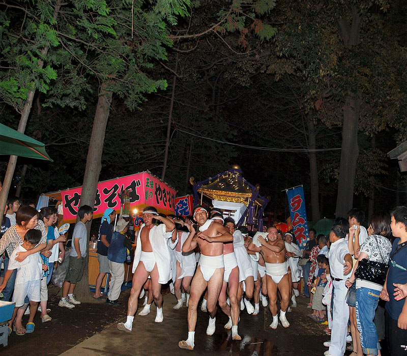 赤鳥居から参道を疾走する神輿