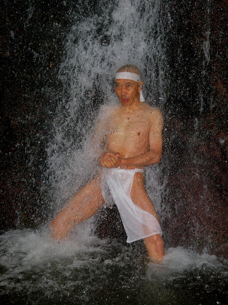 Waterfall Purification Asceticism by High Priest