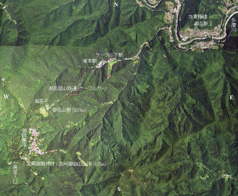 JR青梅線・御岳駅〜武州御嶽山の衛星画像