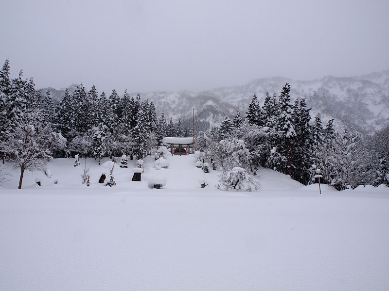 雪に埋まった八海山尊神社 13:30