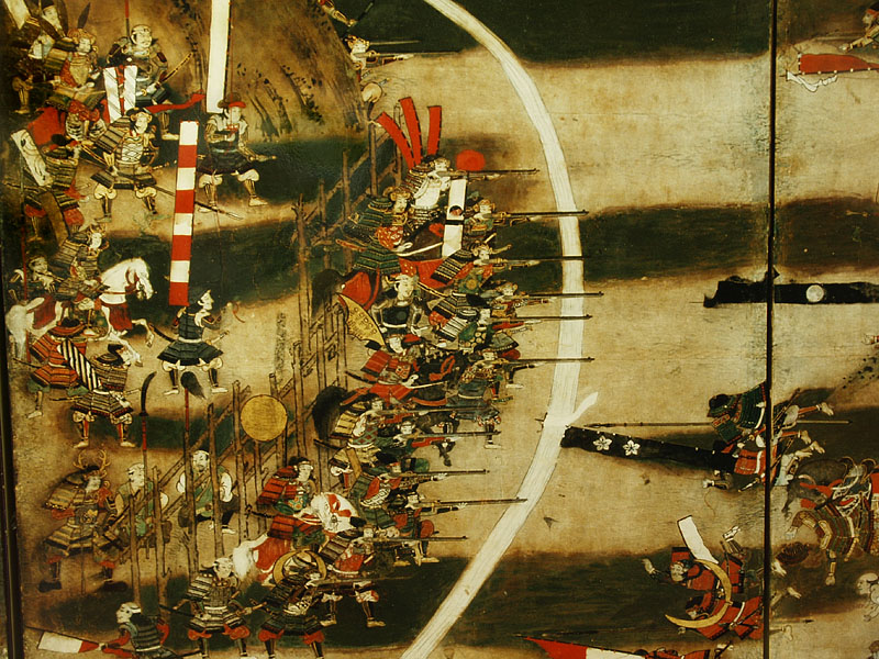 火縄銃を描いた戦国絵巻屏風